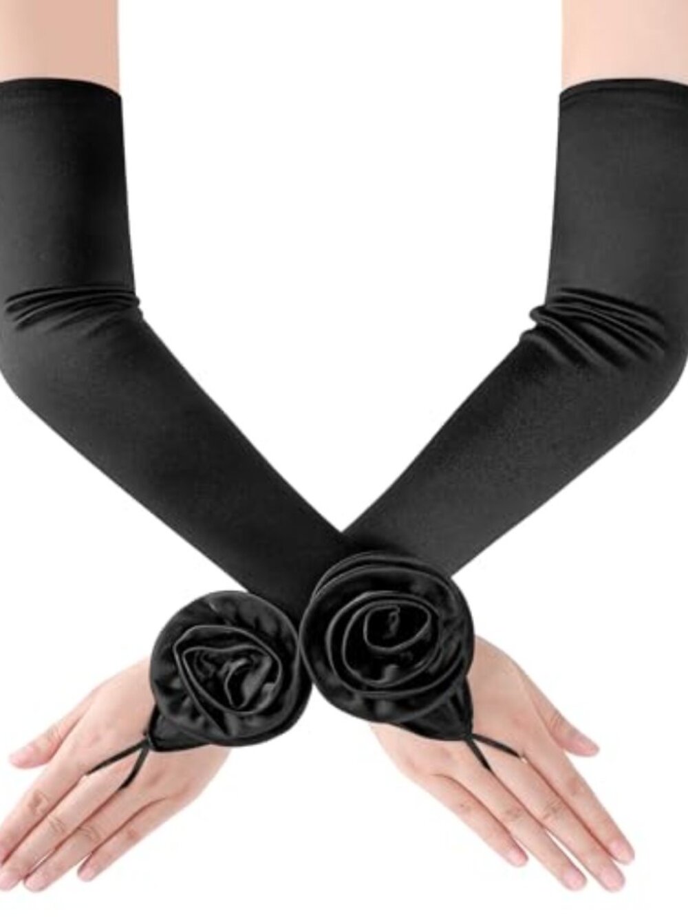 Fingerless Gloves for Women Long Satin Opera Gloves 3D Flower